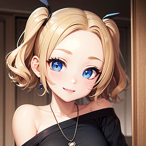 naked、Only the face、Wide forehead、short hair with twin tails、Long bangs、Blonde、Double、blue eyes、Silver earrings、Get angry、smile、Bangs standing、The bangs are up、eye shadow、Xiaowa、Wide forehead、naked、Heart Necklace