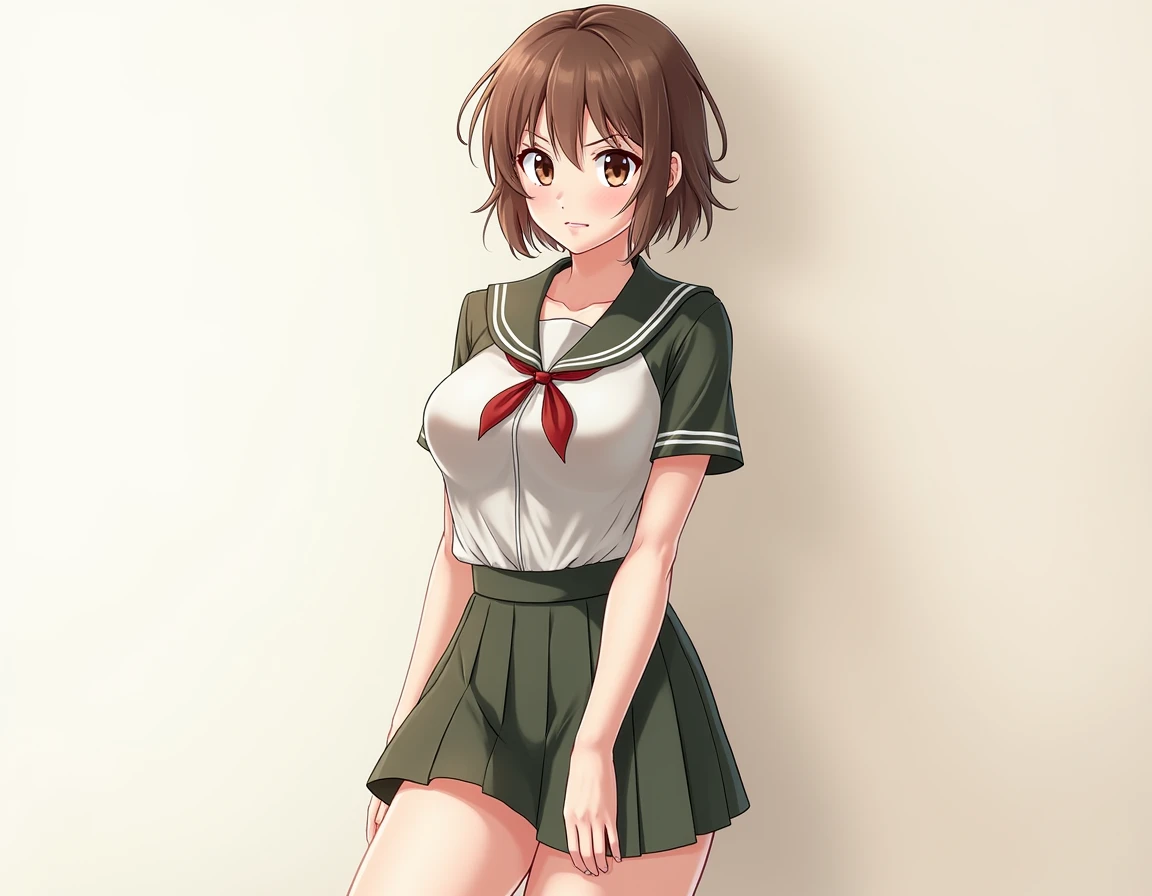 (expensive body, expensive, Long legs, mature female, mature, Adult:1.2), The eff_hang on_nobara, 1 person, Kugisaki Nobara, alone, Brown Hair, Brown eyes, short hair, , Portraiture, Mouth closed, bangs, Looking at the audience、school uniform、、