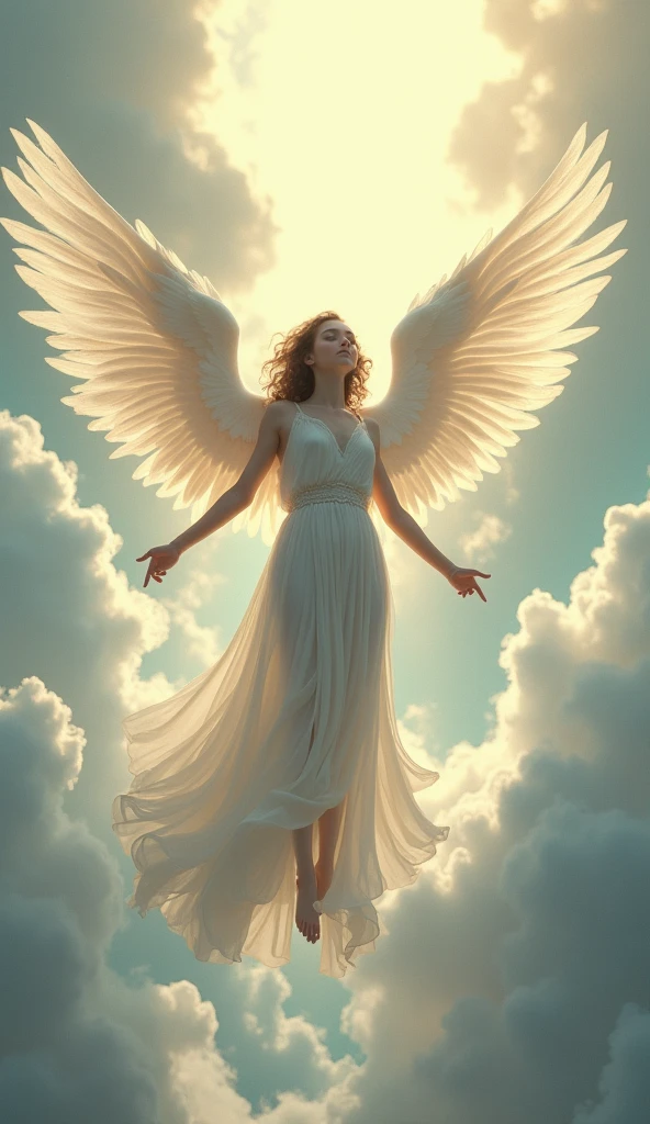 A beautiful young angel ascending to heaven