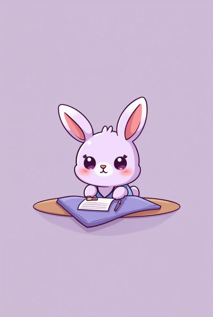 Generates a high resolution wallpaper with the following dimensions of 1472 X 3200 pixels, that lavender color predominates, who finds a cute chibi style rabbit, also with lilac tones, purples and lavenders that this nutritionist dress on a desk.
