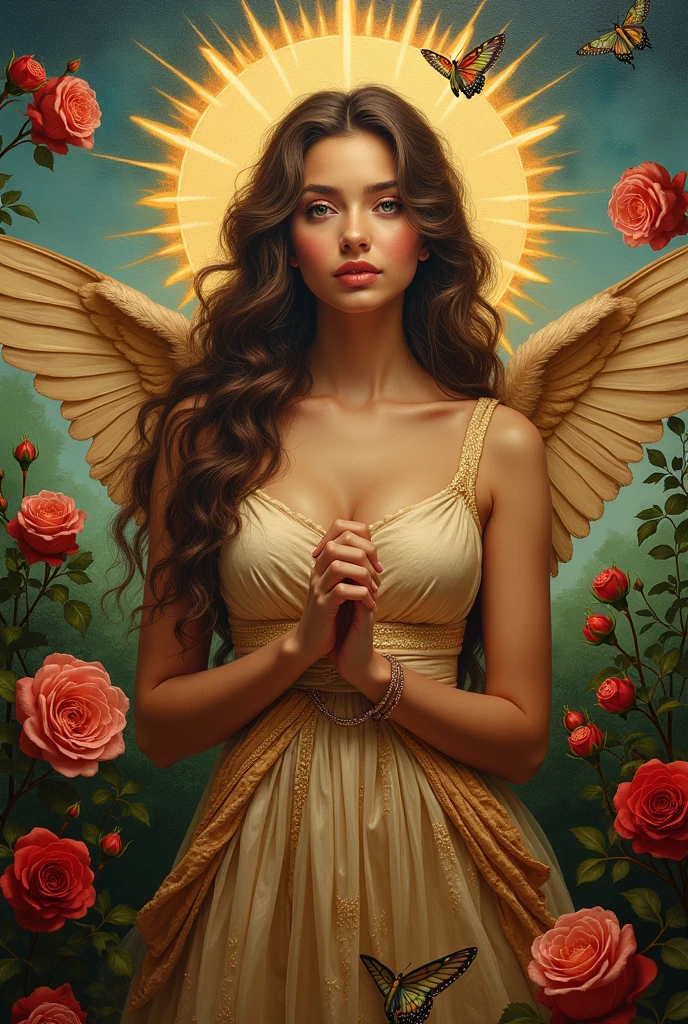 Create random replicas of the classic historical masterpieces of Leonardo da Vinci of Da Vinci Code superhit painting styles, Ultra-High Definition, 64k resolution oil painting without a frame, using full dimensions of the selected resolution to fit the artwork image, medieval era innocent looks, finely detailed to perfection, art-punk, Arabic style, countryside background, art germ, high-octane. A portrait of a Rainbow of Butterflies and Daffodils with a beautiful virgin goddess nymph winged angel in the Garden of Heaven in the Paradise, goddess nymph winged angel is a Blessed Cosmic Virgin Heavenly Bride of Holy Christ and is an exact replica of the sketch of a supermodel and singer Ariana Grande, Vatican looks and style, a precise copy of the conceptual legendary colorful Garden of Heavenly Paradise with rainbow hummingbirds and butterflies flying around, red roses and daffodils in the Heavenly Garden of Paradise with colorful random fruits on trees, a sketch of hummingbirds, butterflies, roses and daffodils is created with attention to the minutest detail, an unreal engine, ultimate beauty pro max, a quantum leap in artwork, magnificent miracle, unmatched quality, unmatched style, uniqueness to perfection, relaxed, bingo, illuminated, radiated with light, magnetic, extraordinary, a master stroke of a legendary brush, the artwork of a genius, a perfect sense of proportion and judgment, a tribute to a legendary master artist, super realistic, superhit, random dynamic poses, random smiling styles, random makeups, and random styles, vibrant 256k colors, ultimate art, extraordinary level portrait painting, master craftsmanship of sketching beautiful human female hands with strictly 4 symmetrical natural fingers on each hand in extremely minutest detail of care applied, silky smooth texture of hands, GEFORCE RTX GPU magic, artwork for British Isles and French market customers, Professional commercial painting