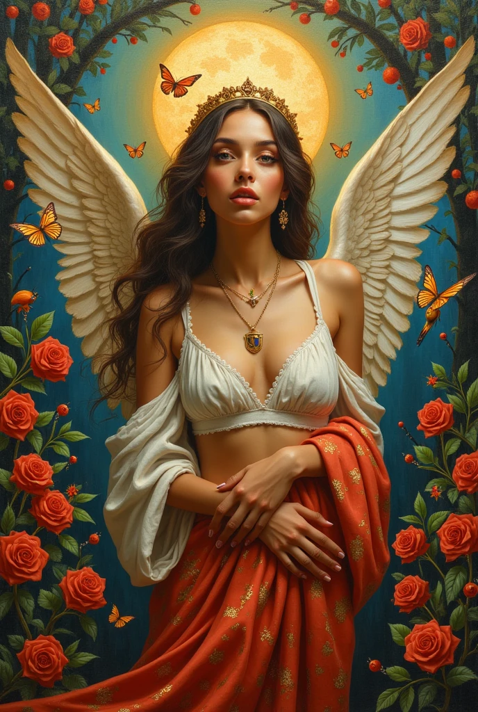 Create random replicas of the classic historical masterpieces of Leonardo da Vinci of Da Vinci Code superhit painting styles, Ultra-High Definition, 64k resolution oil painting without a frame, using full dimensions of the selected resolution to fit the artwork image, medieval era innocent looks, finely detailed to perfection, art-punk, Arabic style, countryside background, art germ, high-octane. A portrait of a Rainbow of Butterflies and Daffodils with a beautiful virgin goddess nymph winged angel in the Garden of Heaven in the Paradise, goddess nymph winged angel is a Blessed Cosmic Virgin Heavenly Bride of Holy Christ and is an exact replica of the sketch of a supermodel and singer Ariana Grande, Vatican looks and style, a precise copy of the conceptual legendary colorful Garden of Heavenly Paradise with rainbow hummingbirds and butterflies flying around, red roses and daffodils in the Heavenly Garden of Paradise with colorful random fruits on trees, a sketch of hummingbirds, butterflies, roses and daffodils is created with attention to the minutest detail, an unreal engine, ultimate beauty pro max, a quantum leap in artwork, magnificent miracle, unmatched quality, unmatched style, uniqueness to perfection, relaxed, bingo, illuminated, radiated with light, magnetic, extraordinary, a master stroke of a legendary brush, the artwork of a genius, a perfect sense of proportion and judgment, a tribute to a legendary master artist, super realistic, superhit, random dynamic poses, random smiling styles, random makeups, and random styles, vibrant 256k colors, ultimate art, extraordinary level portrait painting, master craftsmanship of sketching beautiful human female hands with strictly 4 symmetrical natural fingers on each hand in extremely minutest detail of care applied, silky smooth texture of hands, GEFORCE RTX GPU magic, artwork for British Isles and French market customers, Professional commercial painting