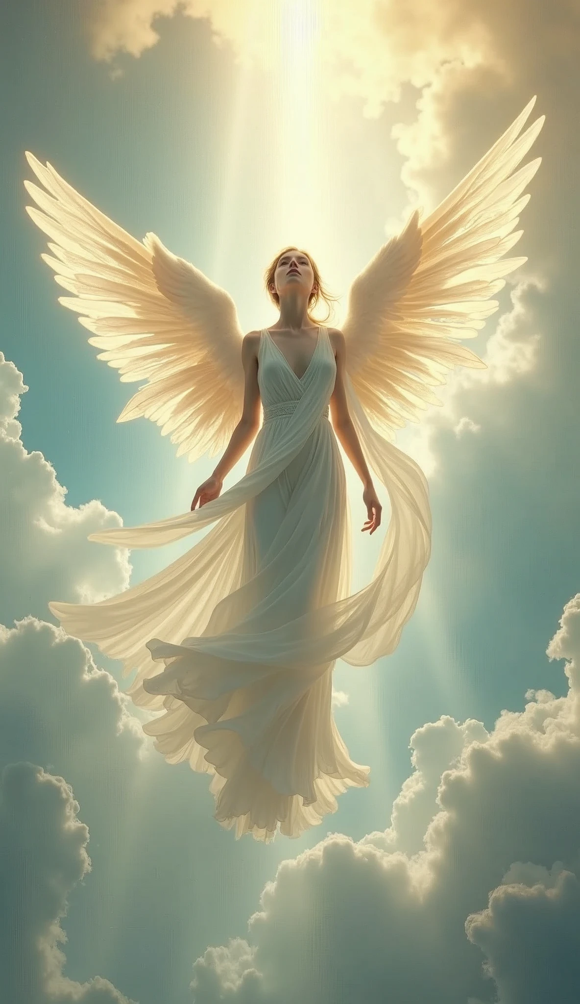 A beautiful young angel ascending to heaven