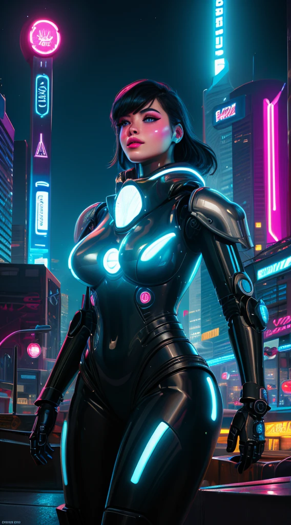 A robot girl adepta sororitas
 with a futuristic appearance and advanced technology, (ultra-detailed,realistic:1.37), [prostituta], beautiful detailed eyes, beautiful detailed lips, long eyelashes, vibrant synthetic skin, sleek metallic body, glowing LED lights, impeccable makeup and hairstyle. She stands in a bustling city street, surrounded by holographic advertisements and neon lights. The cityscape is filled with towering skyscrapers and futuristic vehicles. The air is filled with a mix of artificial scents and the bustling sounds of people and machines. The robot adepta sororitas
 confidently walks with a graceful and alluring demeanor, drawing the attention of onlookers. The color palette is a combination of vibrant neon colors and cool metallic tones. The lighting is a mix of the bright city lights and the soft glow of the robot girl's LED lights on her body, creating an enchanting atmosphere. The image is of the highest quality, with ultra-detailed rendering and a photorealistic appearance.
