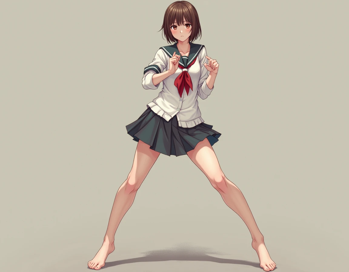 (expensive body, expensive, Long legs, mature female, mature, Adult:1.2), The eff_hang on_nobara, 1 person, Kugisaki Nobara, alone, Brown Hair, Brown eyes, short hair, , Portraiture, Mouth closed,Completely naked,Leg spread, bangs, Looking at the audience、school uniform、、