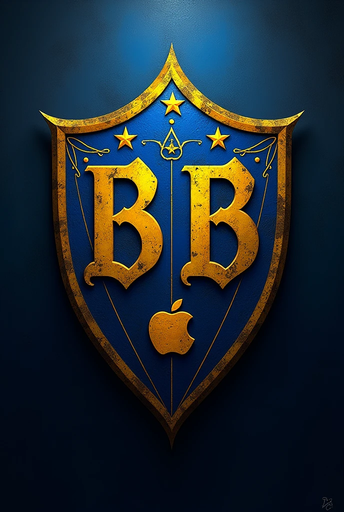 Generate an imposing Boca Juniors soccer team shield in Gothic style with stars based on the original blue and yellow logo with lines and stars of the Argentine team and that says Afsong in the middle with the Apple apple
