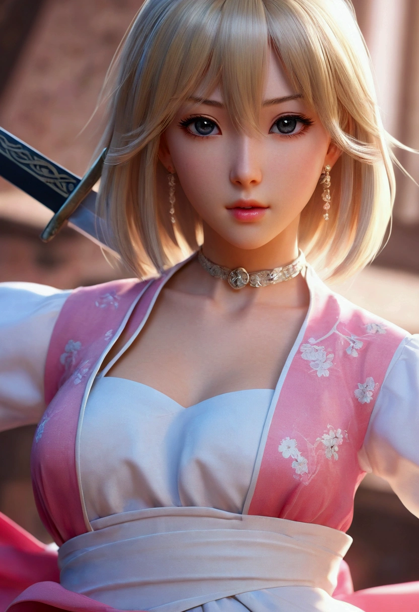 a close up of a woman with a sword and a dress, seductive anime girl, photorealistic anime girl render, trending on cgstation, pop japonisme 3 d ultra detailed, anime styled 3d, anime barbie doll, hyper realistic anime, beautiful alluring anime woman, 3 d anime realistic, artwork in the style of guweiz, realistic anime 3 d style