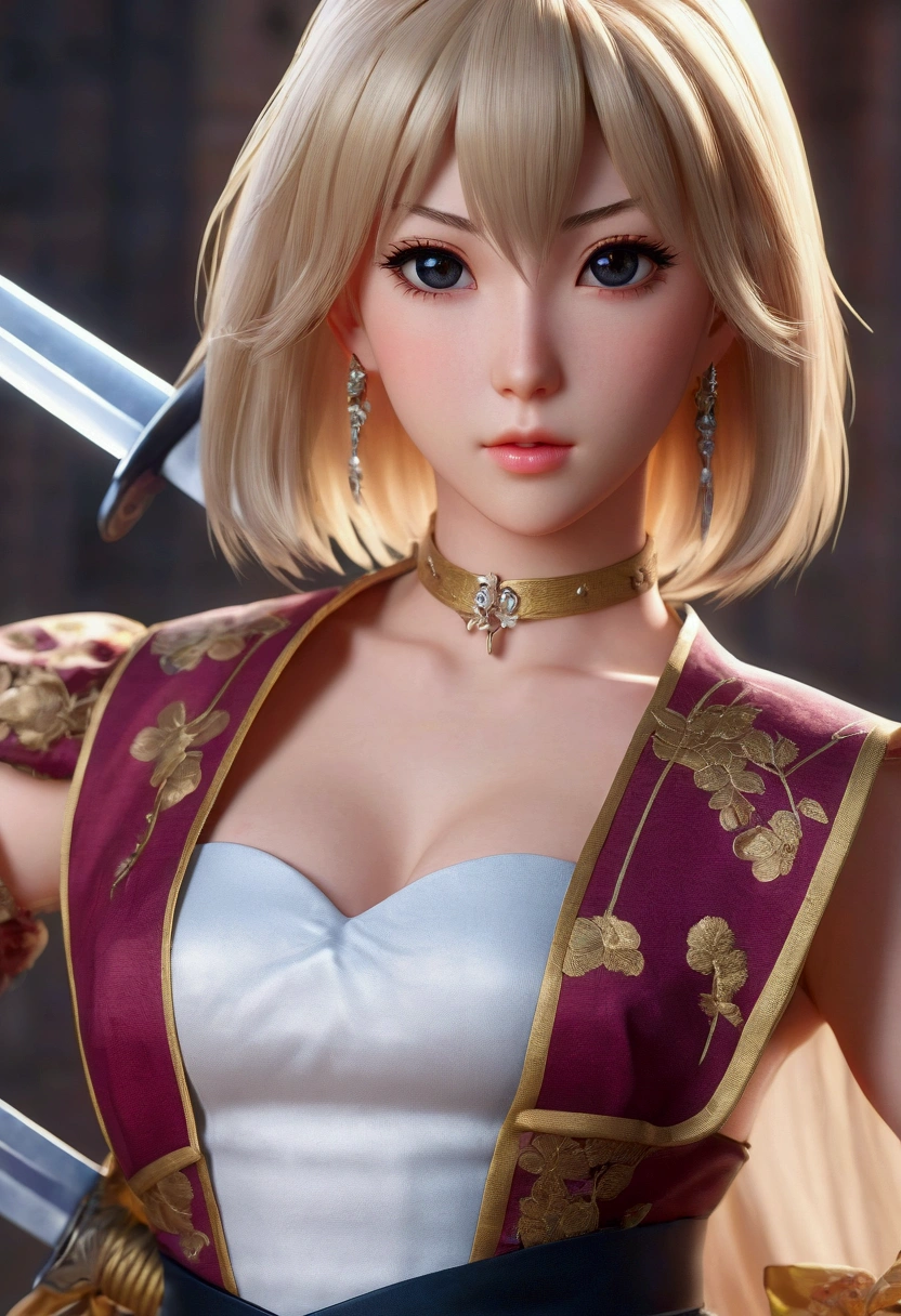 a close up of a woman with a sword and a dress, seductive anime girl, photorealistic anime girl render, trending on cgstation, pop japonisme 3 d ultra detailed, anime styled 3d, anime barbie doll, hyper realistic anime, beautiful alluring anime woman, 3 d anime realistic, artwork in the style of guweiz, realistic anime 3 d style