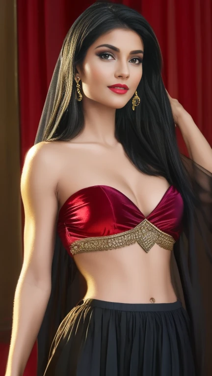 ,masterpiece, top quality, 8K, real person, realistic, very dense CG, shiny skin, fully focused, radiant, A beautiful Arabic belly dancer, seductive look, wearing a bicini , bold clothes, bold environment,, cinematic look red lips,bold and majestic look,, wearing a loose top, stylish design, mesmerizing look,bold and majestic look, Background royal palace, beautiful and elegant lady