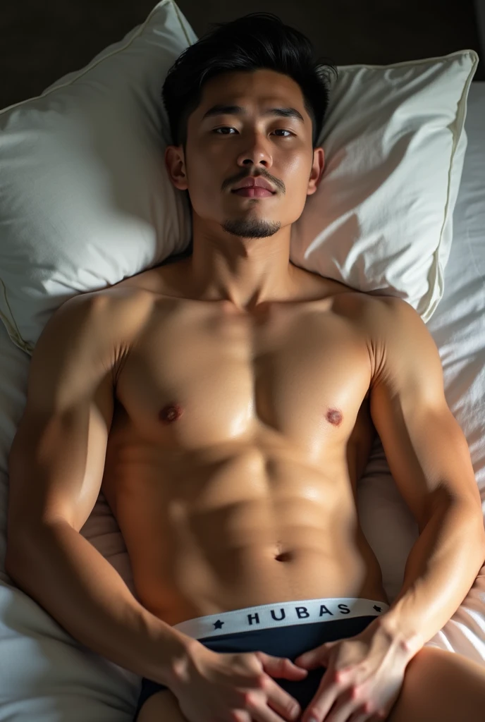 Asian gentleman in a briefs, handsome man, handsome guy, handsome asian man, fit body muscular ,full Body Shoot, male underwear, briefs, portrait, detailed facial parts, Manly, Charmer, Active Boy, sleeping, sleeping on bed, lie down, legs opened, harness, mouth opened, perfect anatomy, symmetric body, asian boy 25-year-old, shirtless :: high detail, asian, a little six packs attractive body, realistic, human skin, handsome chad chin, shirtless, handsome, lean muscle, attractive, slim, masculine, sexually attractive, human skin, (eyes contact), Handsome, Attractive, bulge in briefs, The crotch is raised, bright tone, realistic