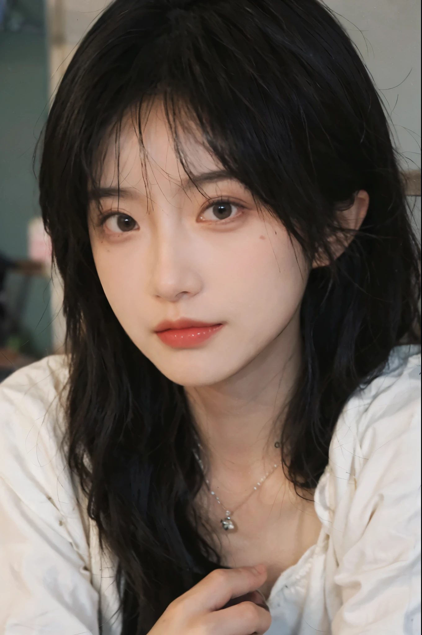 Best quality,Ultra-high resolution,(Realism:1.4),Cute hairpins,girll,Cropped black sweater,Look directly at the audience,Full of atmosphere,Beautiful woman with a slim figure:1.4,supermarket,Super delicate face,Exquisite eyes,Double eyelids,necklace