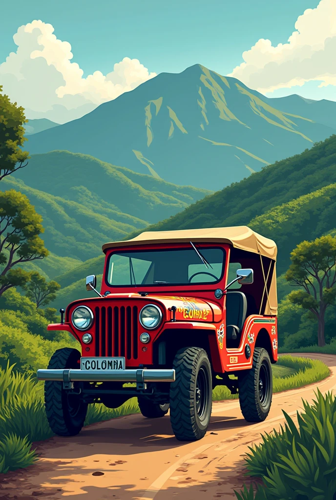 generate colombian coffee jeep in vector