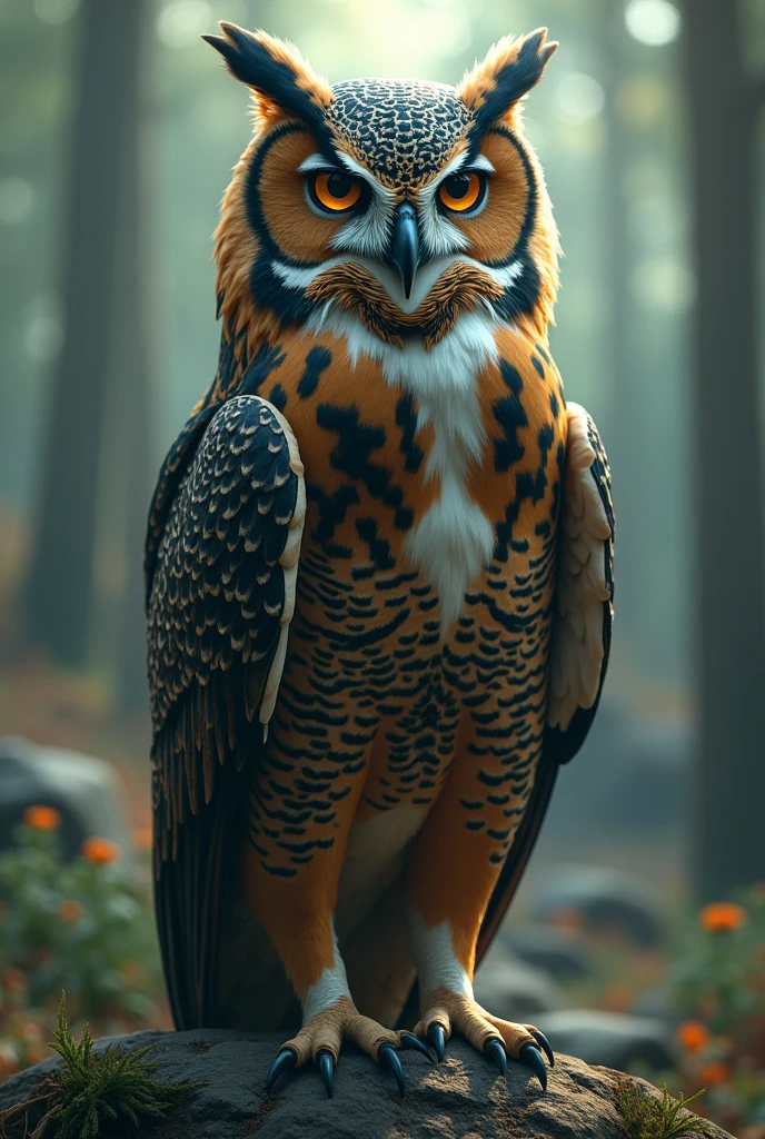 Create image with only Keanu Reeves' head on the body of an owl, as if it were a totem
