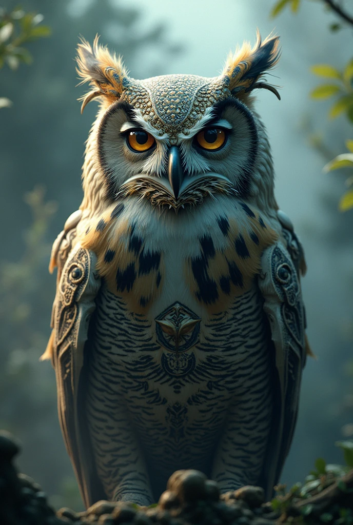 Create an image of Keanu Reeves in the body of an owl, as if it were a totem