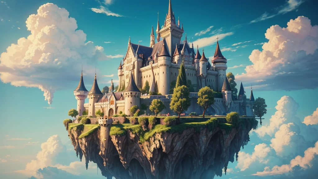 ((masterpiece)),((Highest quality)),((High Detail)),nobody,background, fantasy, Floating Island, Pastel clouds, jewel castle