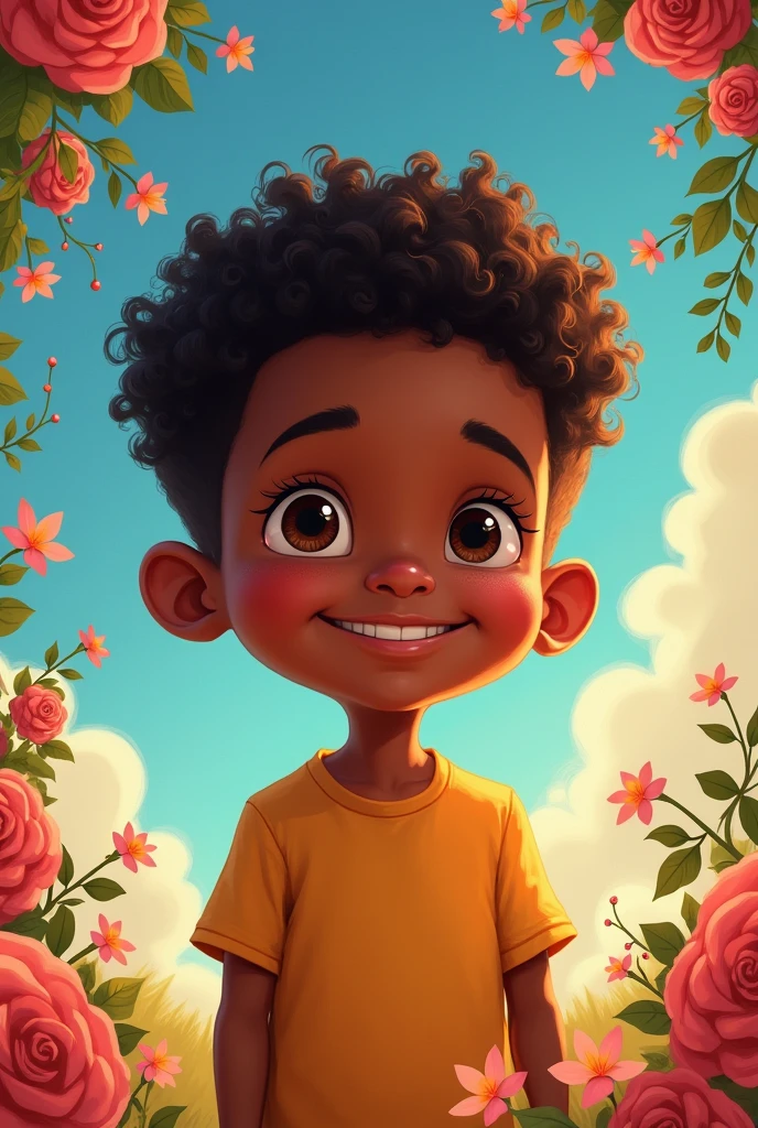 6 year old boy with dark skin color Name Dominick Image as a Disney poster