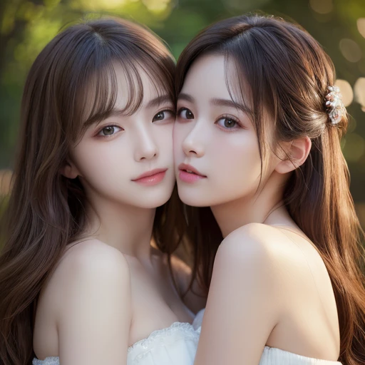 (Highest quality, 4K, 8k, High resolution, masterpiece:1.2), Very detailed, (Realistic, photoRealistic, photo-Realistic:1.37)、2girls,hugging and kissing,