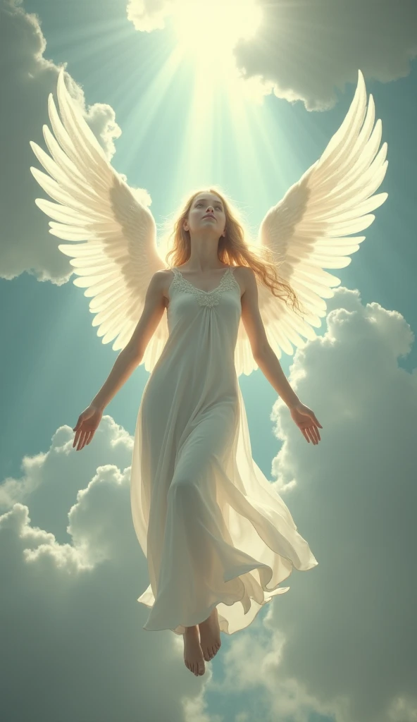 A beautiful young angel descends from heaven