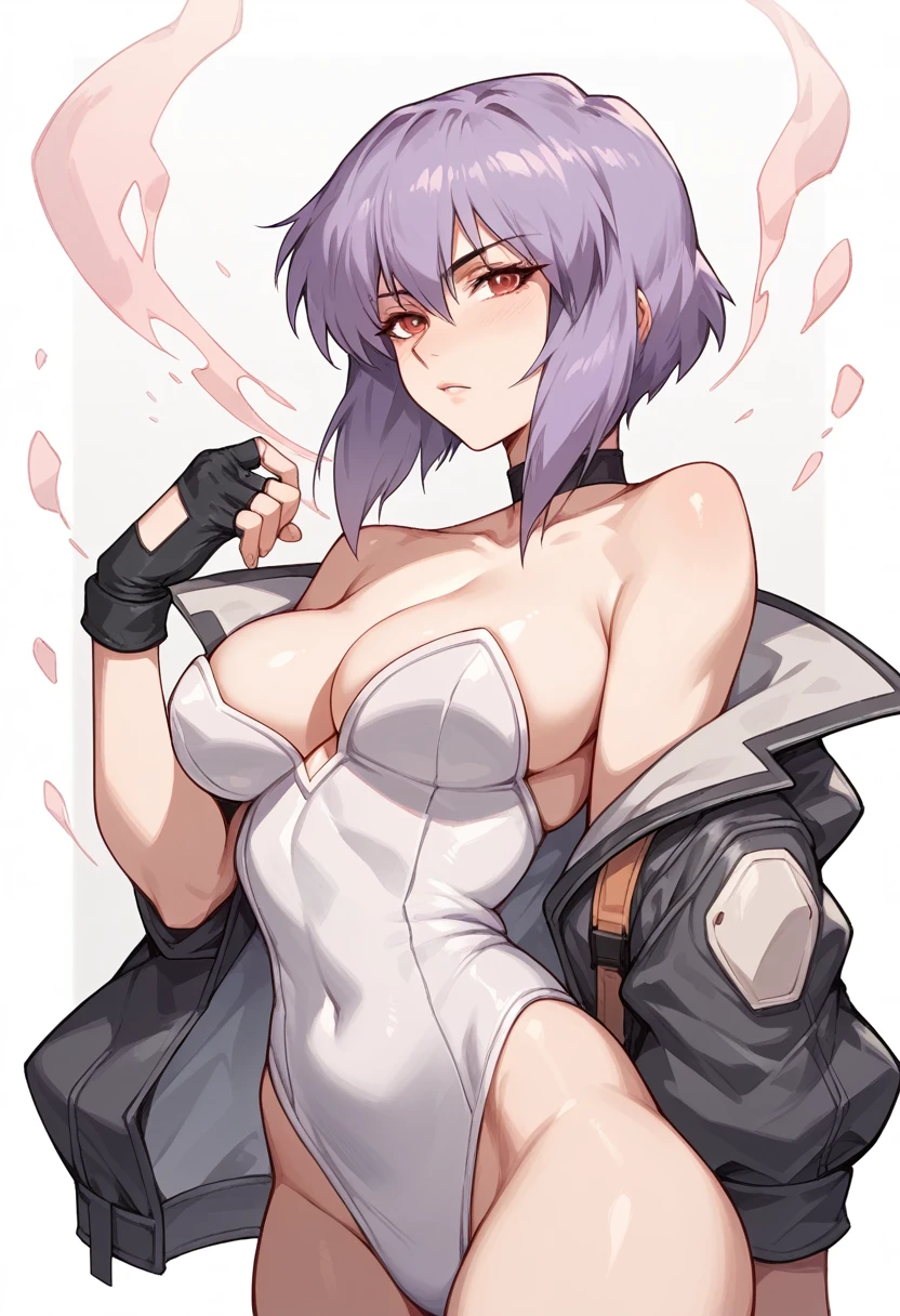 Ghost in the Shell's super muscular Motoko in purple adult abnormal swimsuit training with laughing man