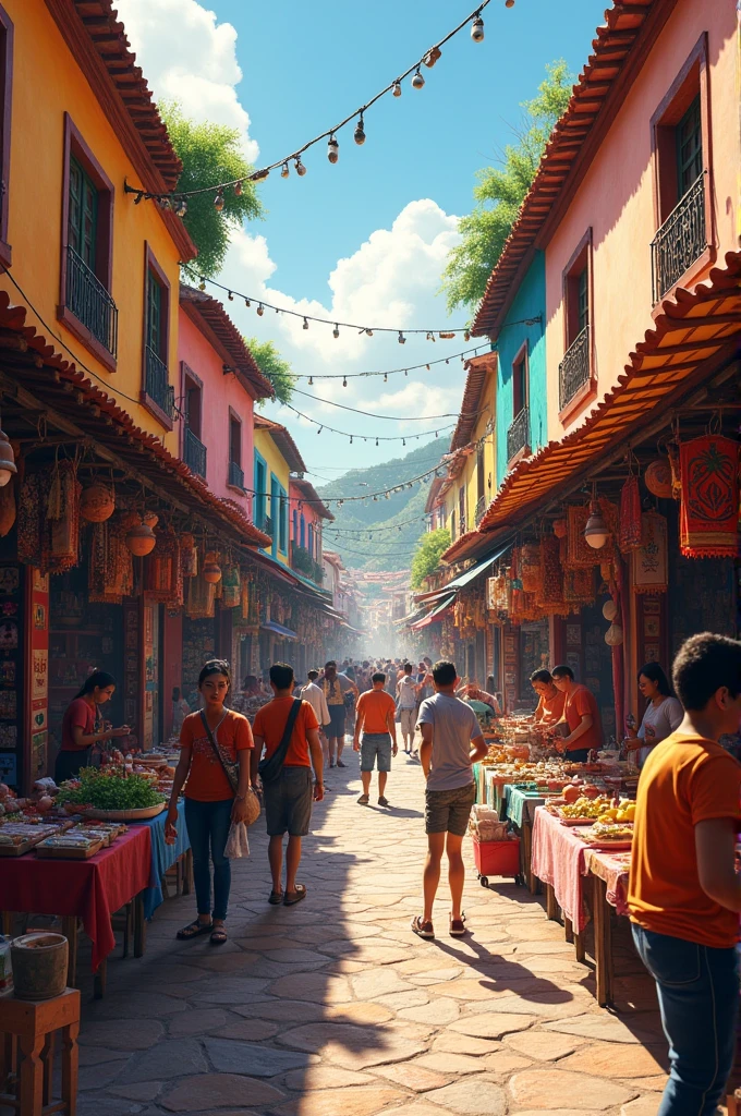 Create an image of a buying and selling market of two neighboring cities called Guarenas and Guatire the two cities