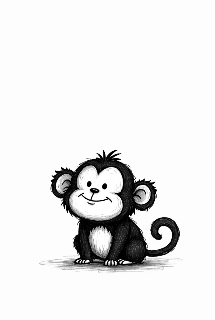 a small black and white monkey that can be tattooed like it was drawn by a 5 year old child, not 3D