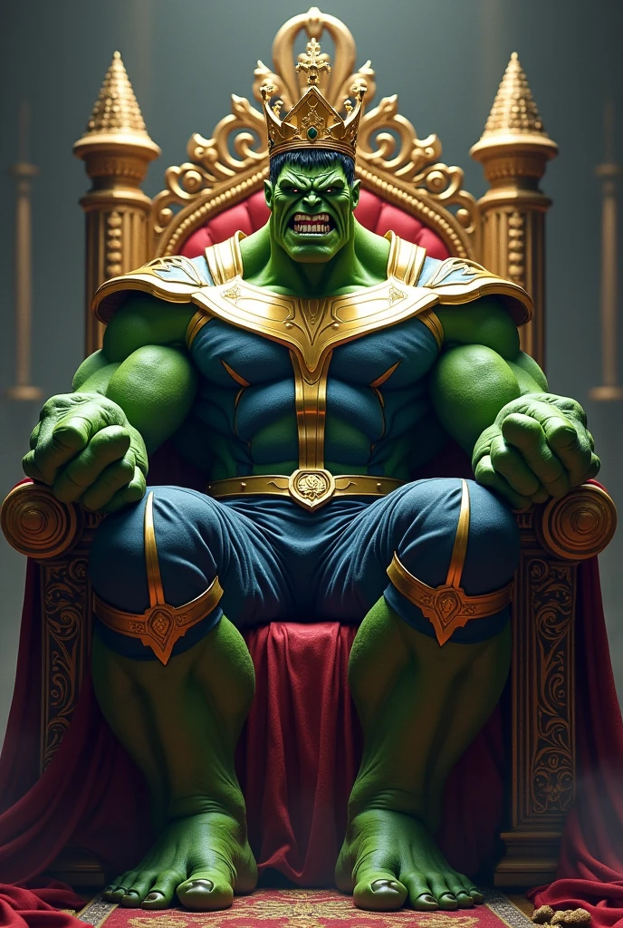 King hulk in throne  with crown and dead body below