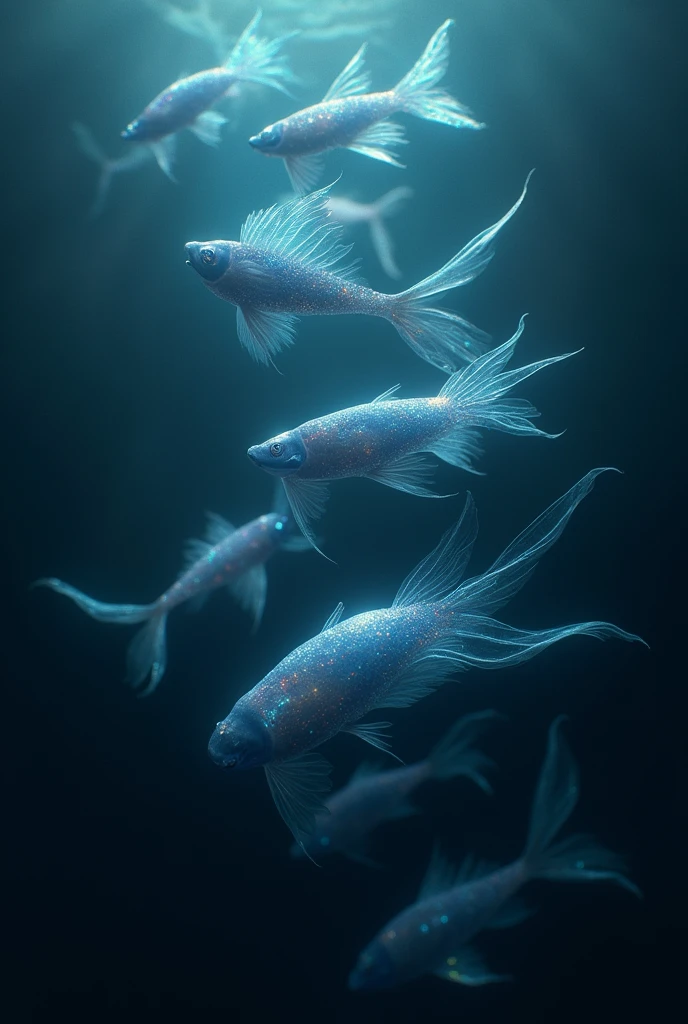 Flying fish,Transparent feathers,Iridescent Feathers,dark,Sea