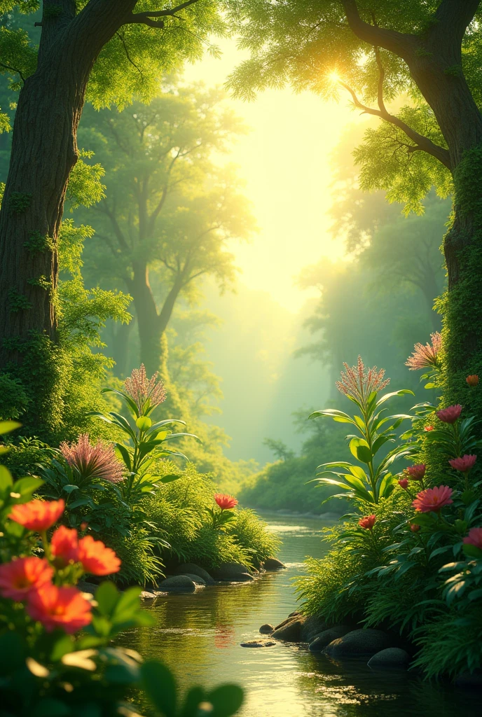 A paradise but without animals, just the background with lots of light and vegetation.