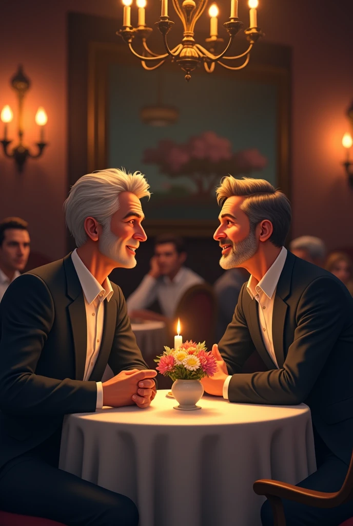 2 mens friend speaking each other in a restaurant