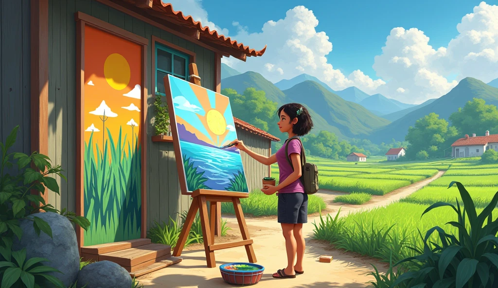 Mia used her paintbrush to help her village, painting crops and fresh water.