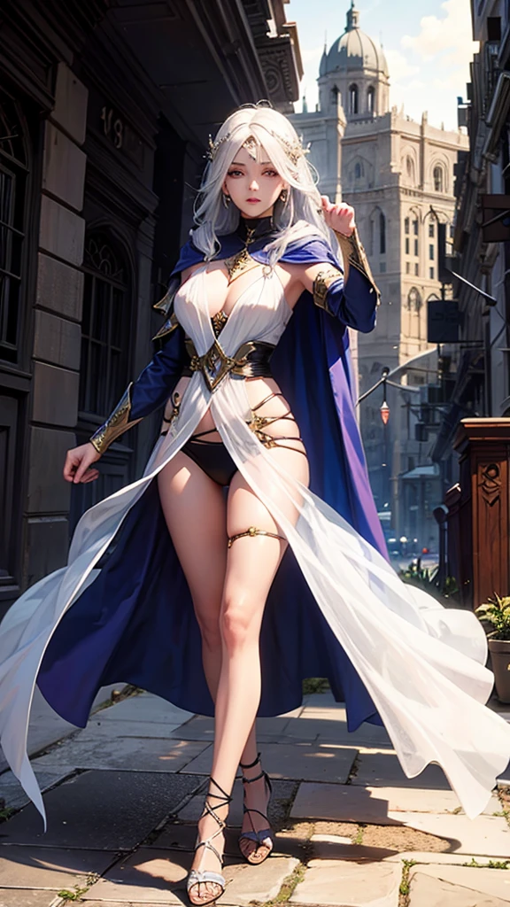 a beautiful mystical elfa sorceress, modest, wearing an old dark hooded cloak, white hair, deep dark eyes, tan skin, brave warrior, ambitious, not very friendly, orphaned thief