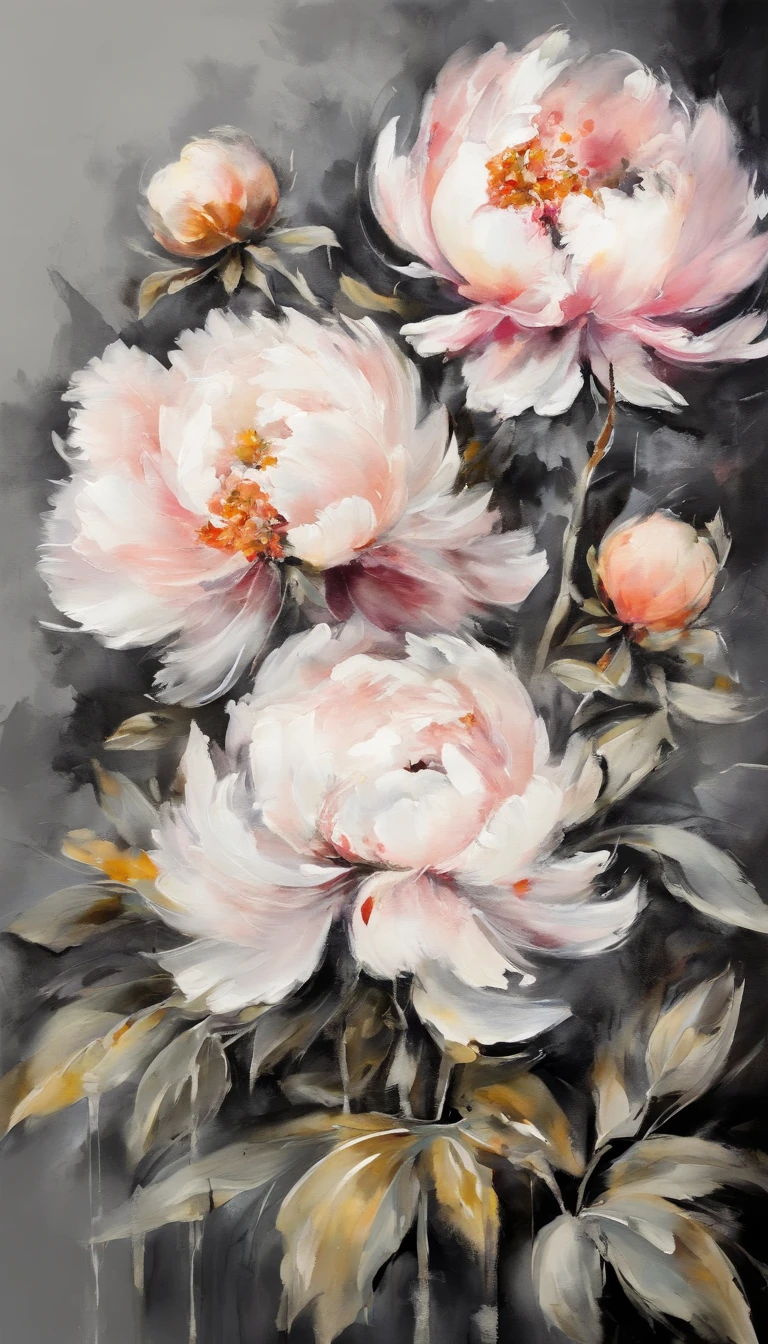 ((materpiece)), ((best quality)), ((high-res)), ((Ink wash)), ((artist)), ((extremly details)), beautiful peony flowers, neon colors