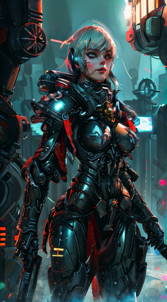 A robot girl adepta sororitas with a futuristic appearance and advanced technology, (ultra-detailed,realistic:1.37), [prostituta], beautiful detailed eyes, beautiful detailed lips, long eyelashes, eyepatch , vibrant synthetic skin, sleek metallic body, glowing LED lights, impeccable makeup and hairstyle. She stands in a bustling city street, surrounded by holographic advertisements and neon lights. The cityscape is filled with towering skyscrapers and futuristic vehicles. The air is filled with a mix of artificial scents and the bustling sounds of people and machines. The robot adepta sororitas confidently walks with a graceful and alluring demeanor, drawing the attention of onlookers. The color palette is a combination of vibrant neon colors and cool metallic tones. The lighting is a mix of the bright city lights and the soft glow of the robot girl's LED lights on her body, creating an enchanting atmosphere. The image is of the highest quality, with ultra-detailed rendering and a photorealistic appearance.
