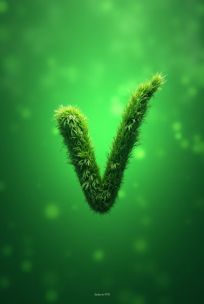 An animated style V with a green background 


