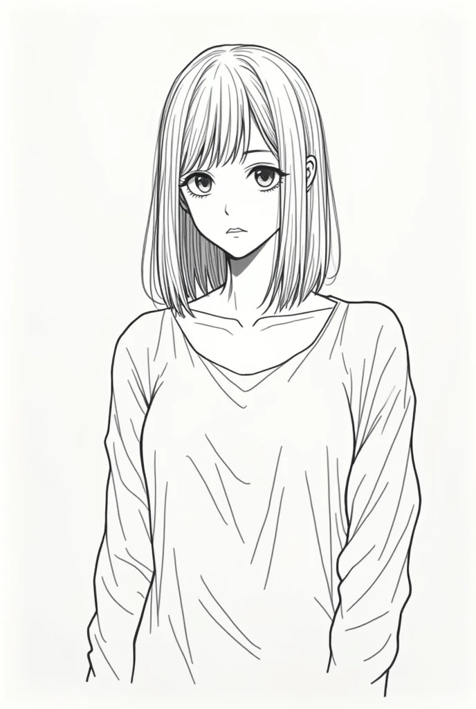 Not so detailed and not in color illustration of a full body woman with straight hair 
