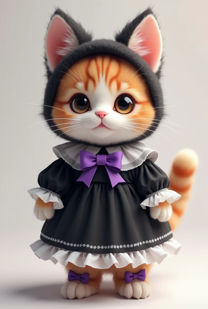 A cute cat wearing a Kuromi-chan costume, standing up