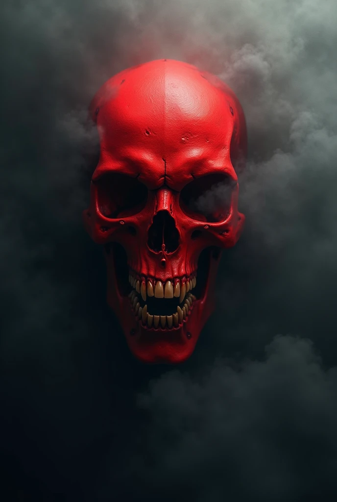 Red skull with dark fog surrounding it