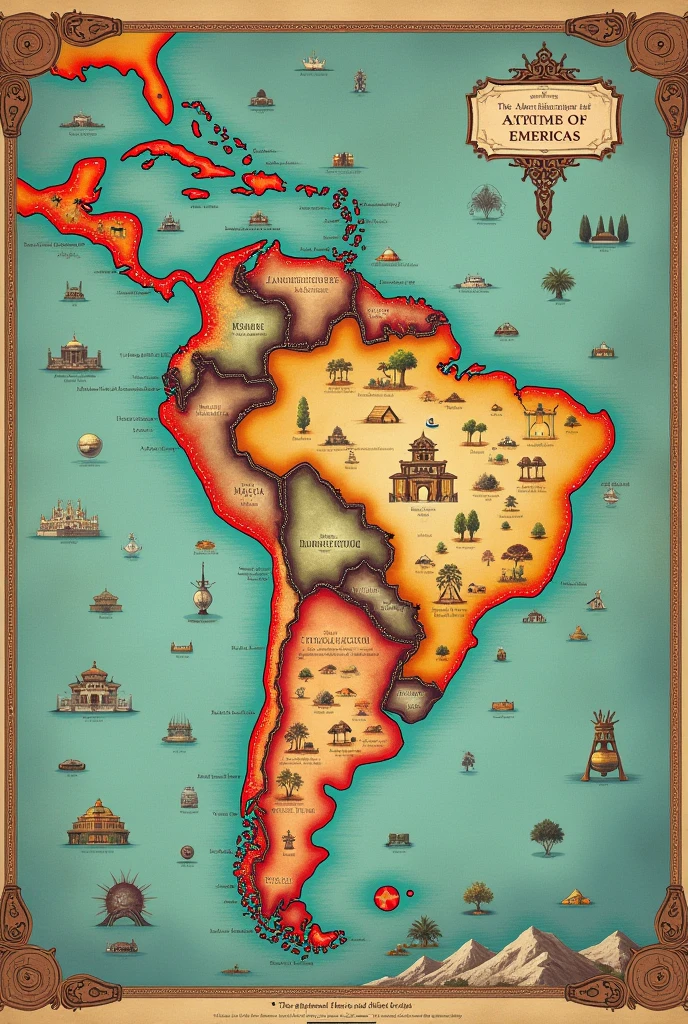 Make a map like this American Continent:
Nahuac (Mexican): Dominating Central America, from southern Mexico to northern Central America.
Tanhuantinsuyo (incas): Covering the region from southern Colombia to northern Chile and Argentina.
muisca confederation: Located in the Andean region, covering parts of what is now Colombia and Venezuela.
Iroquois Confederacy: Controlling the Northeast Region of North America