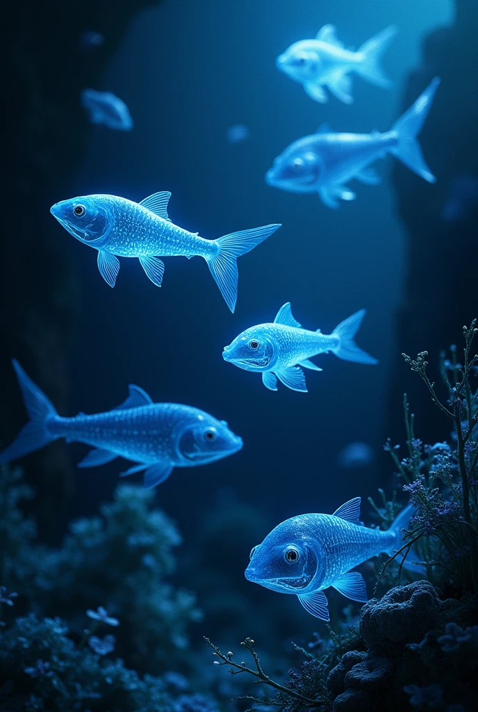 Bioluminescent Ocean、Transparent creatures、fish、dark
