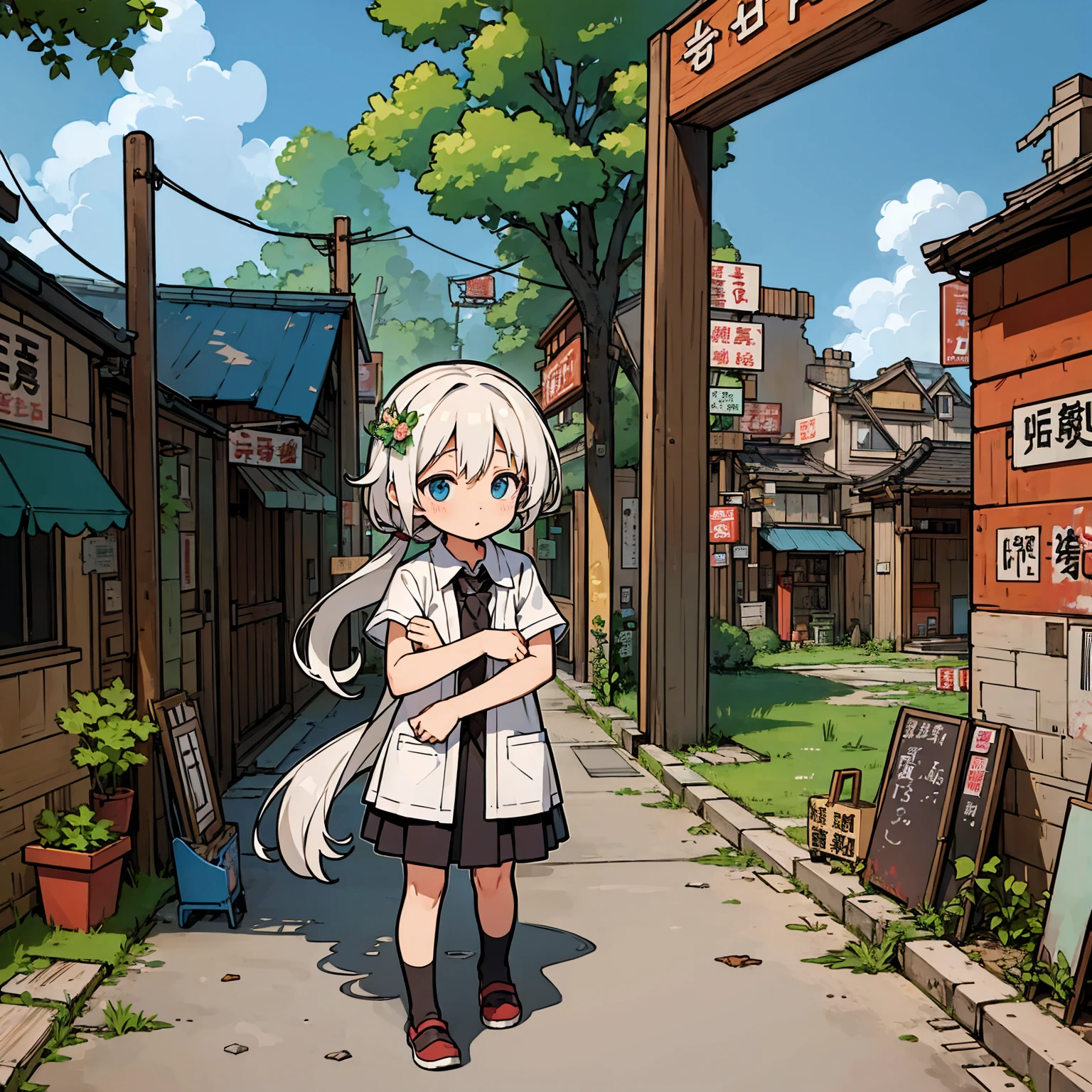 masterpiece,Highest quality,Tonghua Town,Outdoor,Unsanitary and abandoned city、ruins、sewage、Dirty shop、Crumbling hospital、street vendors、Poor person々、Blame me people
