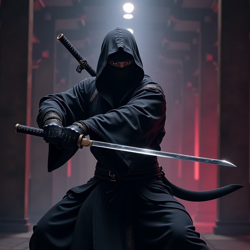 (photorealism:1.2), A Ninja One Cutting the Two Devide like a Youtube profile There Text SOTERO Gaming,
Bloods With Behind light Dark Purple With light Dark Red 4k Realistic