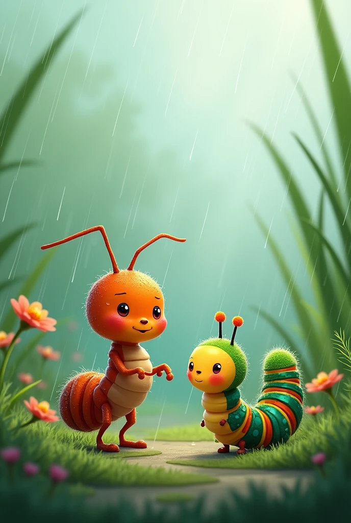 Ant and caterpillar in the rain 2D
