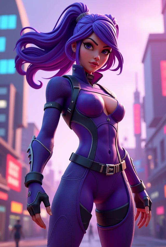 Fortnite skin with purple hair and purple clothes
