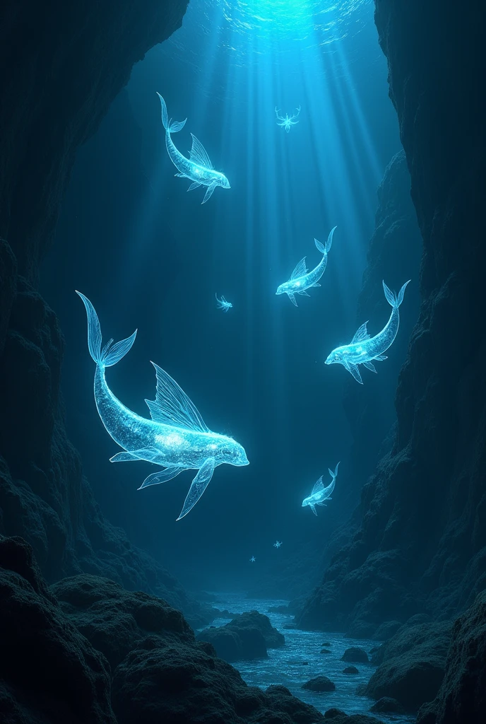 Bioluminescent Ocean、Transparent creatures、dark、myth、Creatures、monster、