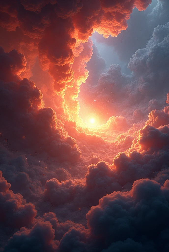 Present a representation of the universe in its early stages, with a dense, hot cloud of particles and radiation, before the formation of galaxies and stars.
