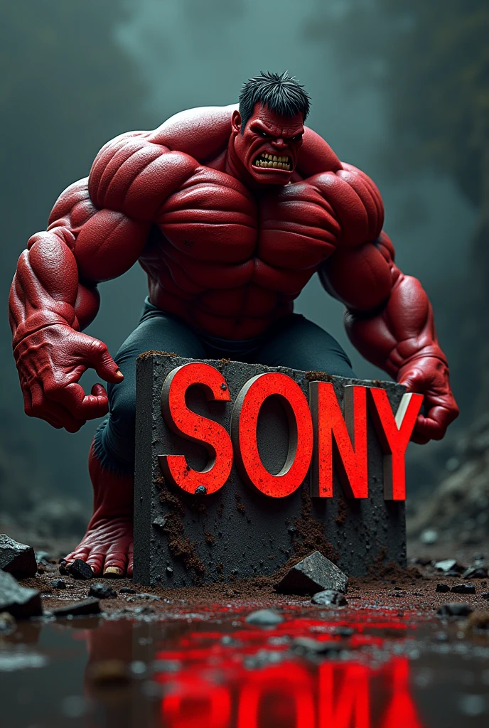 Sony logo with black theme and being destroyed by red Hulk's feet