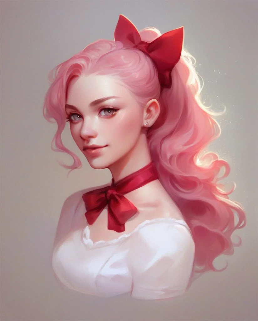 score_9, score_8_up, score_7_up,doekis_style, portrait, 1girl, solo, looking at viewer,
Pink hair,red bow, full body,soft lines,soft artstye