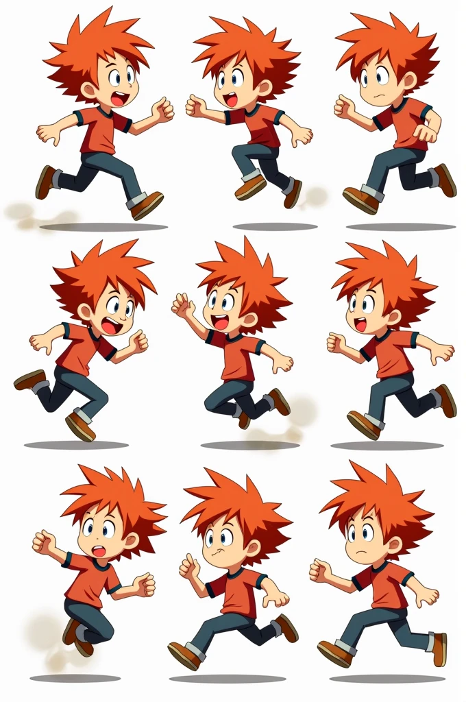 Redhead boy in different anime style poses 