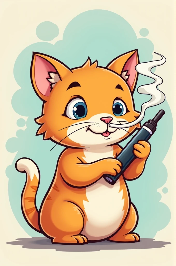 Cartoon Cat Smoking Electronic Cigarette Logo