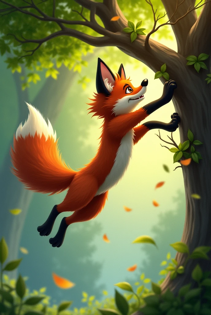 A fox falling from a tree